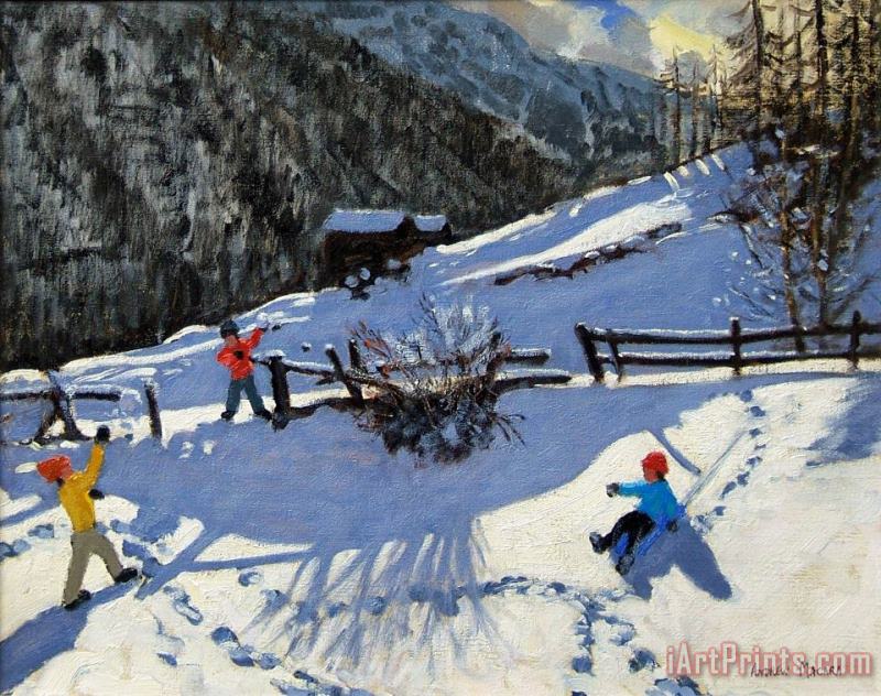 Snowballers painting - Andrew Macara Snowballers Art Print