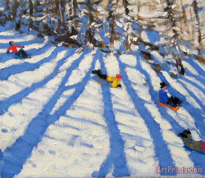 Tree shadows Morzine painting - Andrew Macara Tree shadows Morzine Art Print