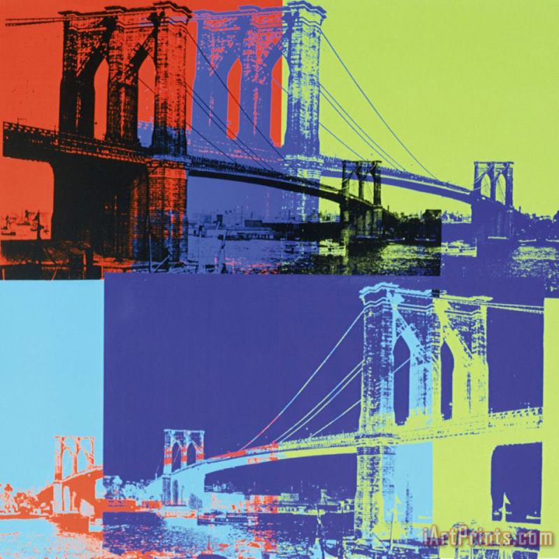 Brooklyn Bridge C 1983 Orange Blue Lime painting - Andy Warhol Brooklyn Bridge C 1983 Orange Blue Lime Art Print