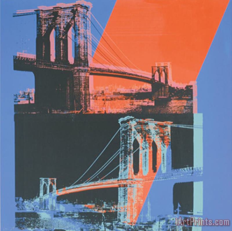 Andy Warhol Brooklyn Bridge C 1983 Pink Red Blue Art Painting