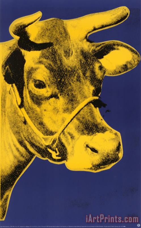 Andy Warhol Cow Yellow on Blue Background Art Painting