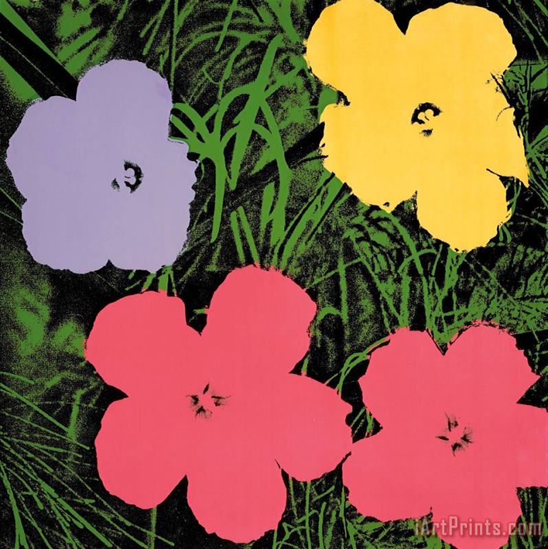 Andy Warhol Flowers C 1970 1 Purple 1 Yellow 2 Pink Art Painting