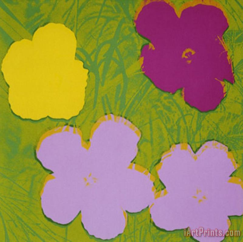 Andy Warhol Flowers C 1970 Yellow Lilac Purple Art Painting