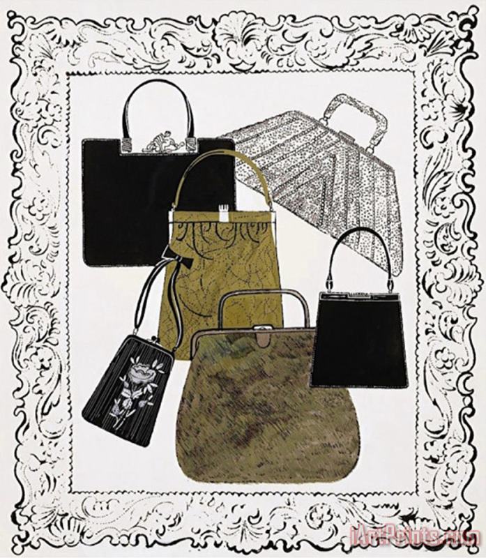 Andy Warhol Six Handbags in a Frame C 1958 Art Painting