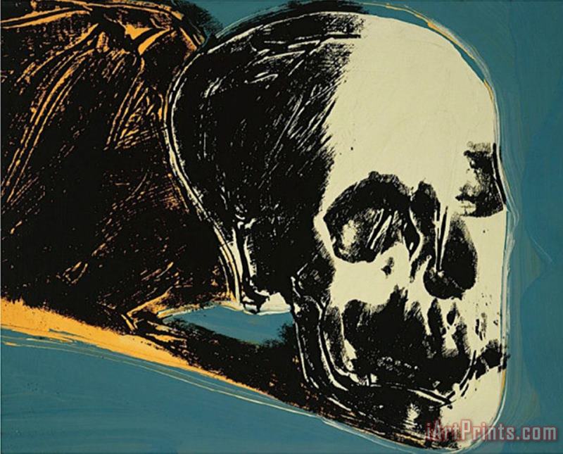 Andy Warhol Skull C 1976 Yellow on Teal Art Painting