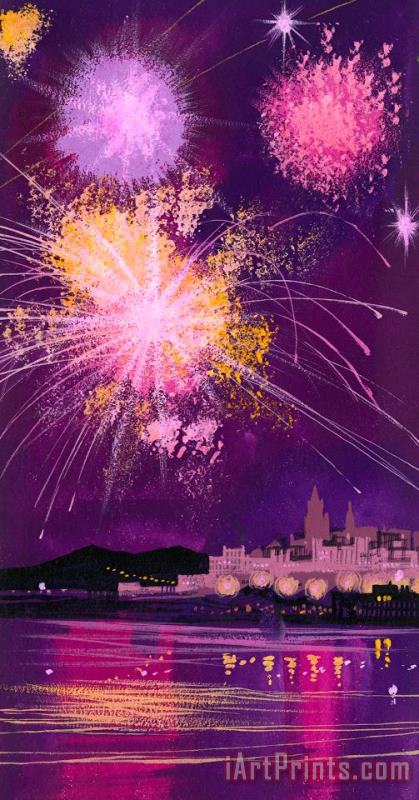 Fireworks in Malta painting - Angss McBride Fireworks in Malta Art Print