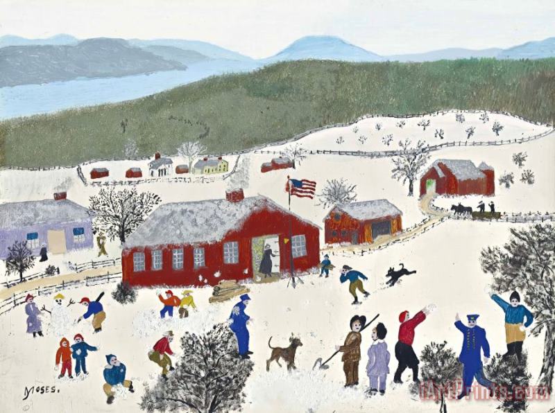 Snow Balling, 1957 painting - Anna Mary Robertson (grandma) Moses Snow Balling, 1957 Art Print