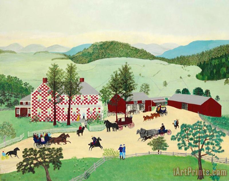 The Old Checkered House in 1860 painting - Anna Mary Robertson (grandma) Moses The Old Checkered House in 1860 Art Print
