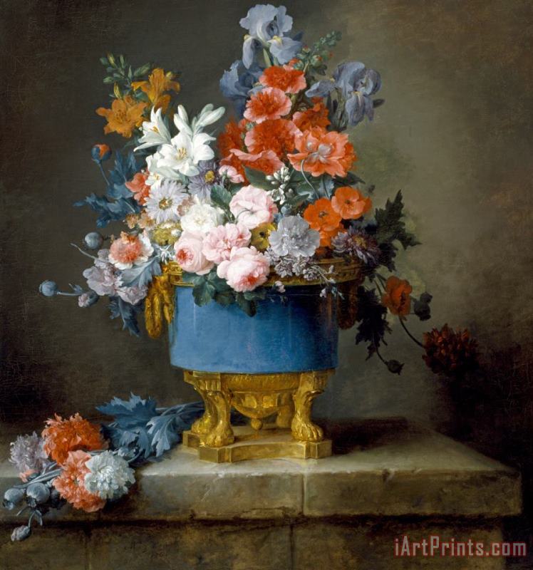 Anne Vallayer-Coster Bouquet of Flowers in a Blue Porcelain Vase Art Print
