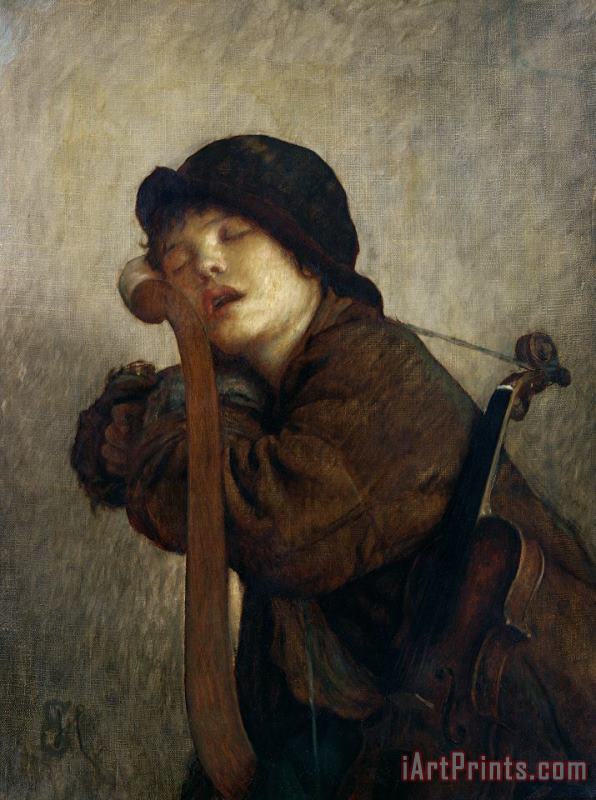 The Little Violinist Sleeping painting - Antoine Auguste Ernest Hebert The Little Violinist Sleeping Art Print