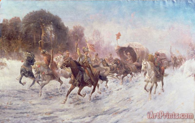Anton Baumgartner Stoiloff Cossacks in a winter landscape Art Print