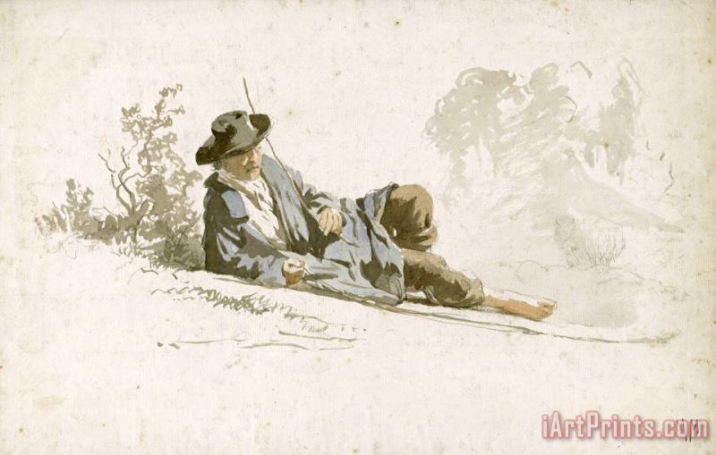 Anton Mauve Op De Grond Liggende, Rustende Man Art Painting