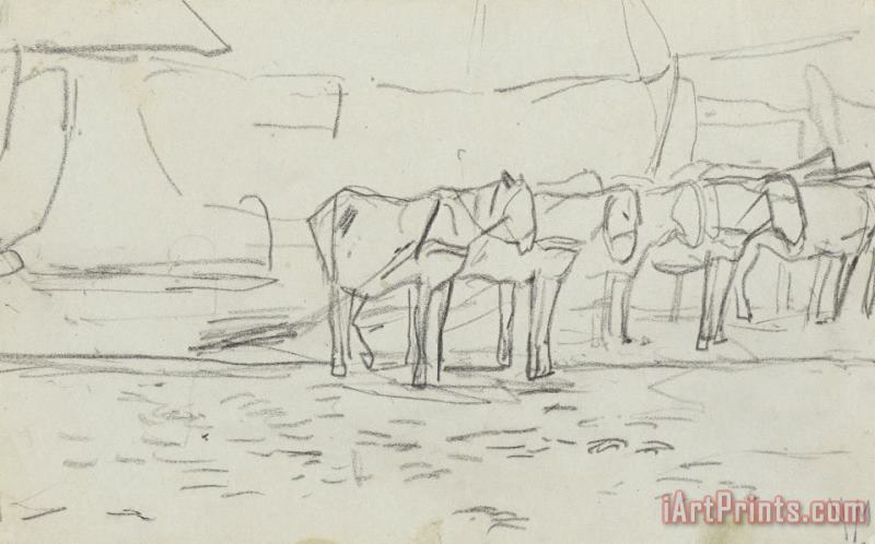 Anton Mauve Strand Met Paarden En Schuiten Art Print