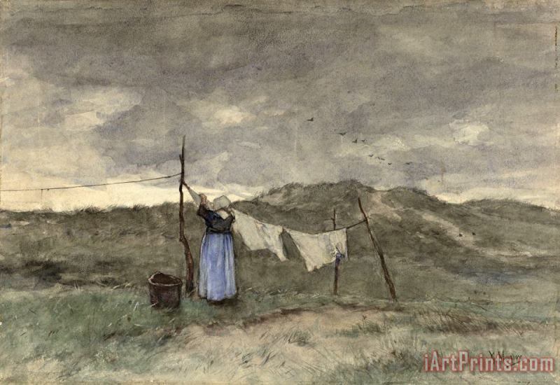 Vrouw Bij Een Waslijn in De Duinen painting - Anton Mauve Vrouw Bij Een Waslijn in De Duinen Art Print