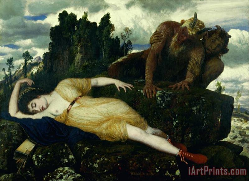 Arnold Bocklin Sleeping Diana Watched by Two Fauns Art Painting