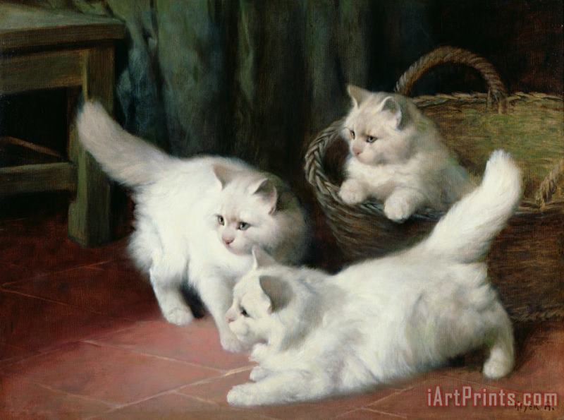 Arthur Heyer Three White Angora Kittens Art Painting