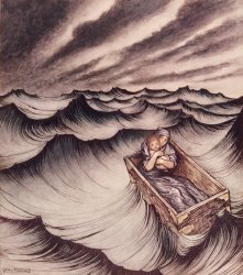 Arthur Rackham Danae and her son Perseus put in a chest and cast into the sea