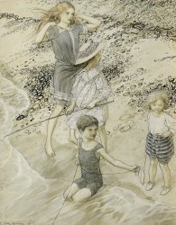 Arthur Rackham Four Children At The Seashore painting