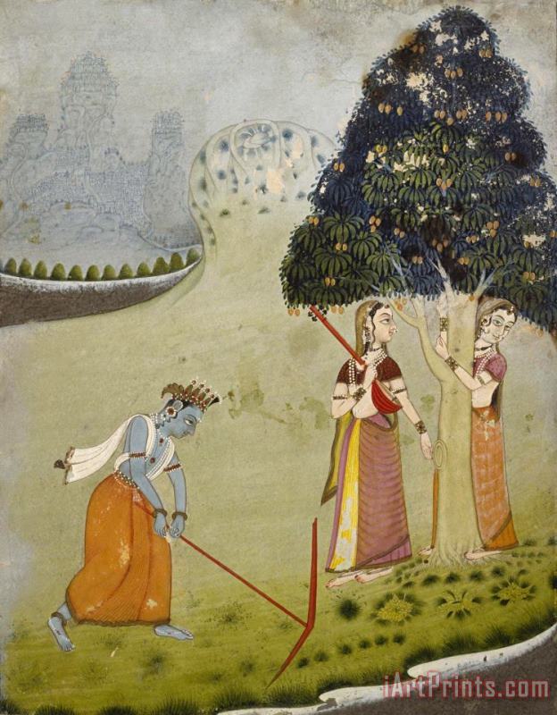 Balaram Drawing Water for Krishna painting - Artist, maker unknown, India Balaram Drawing Water for Krishna Art Print