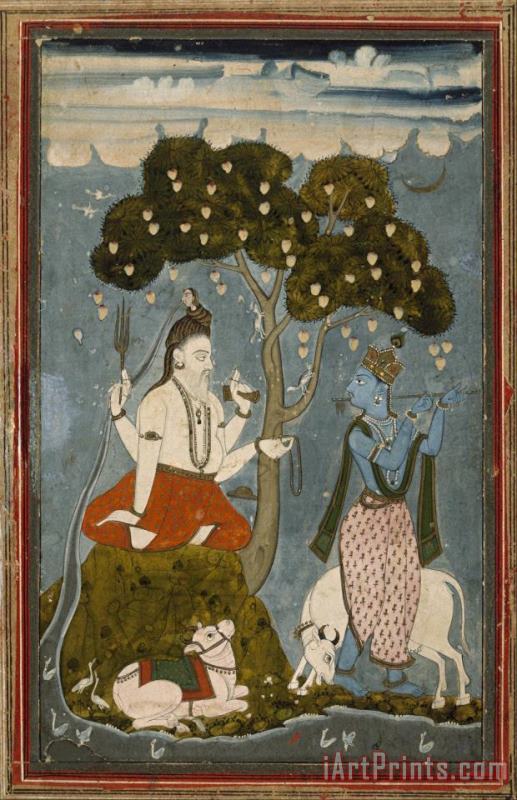 Shiva And Krishna painting - Artist, maker unknown, India Shiva And Krishna Art Print