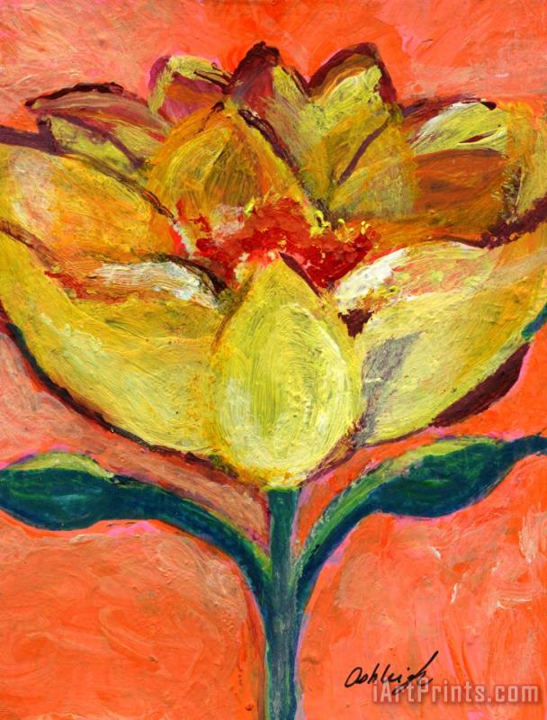 One Yellow Flower and Pinky Peach Behind painting - Ashleigh Dyan Moore One Yellow Flower and Pinky Peach Behind Art Print