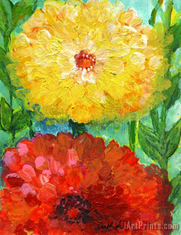 One Yellow One Red and Orange Flower Shines painting - Ashleigh Dyan Moore One Yellow One Red and Orange Flower Shines Art Print