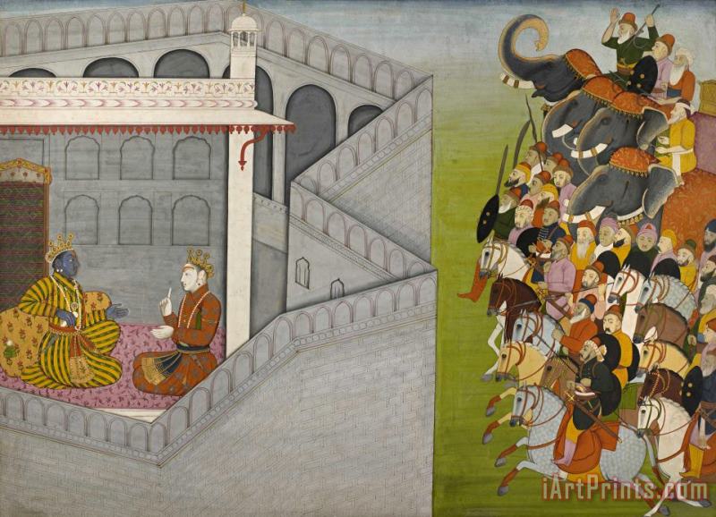The Siege of Mathura by Jarasandha From The Series Guler Basholi Bhagavata Purana painting - Attributed to Fattu The Siege of Mathura by Jarasandha From The Series Guler Basholi Bhagavata Purana Art Print