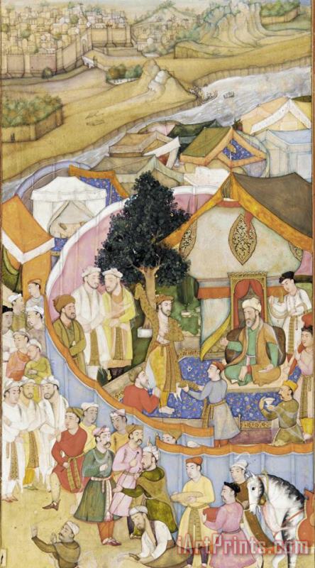 Illustration From a Dictionary (unidentified) Da'ud Receives a Robe of Honor From Mun'im Khan painting - Attributed to Hiranand Illustration From a Dictionary (unidentified) Da'ud Receives a Robe of Honor From Mun'im Khan Art Print