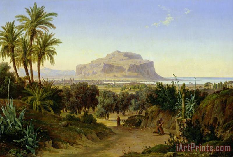 View of Palermo with Mount Pellegrino painting - August Wilhelm Julius Ahlborn View of Palermo with Mount Pellegrino Art Print