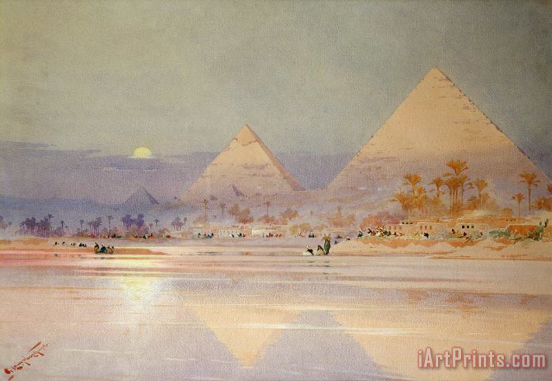 Augustus Osborne Lamplough The Pyramids at dusk Art Painting
