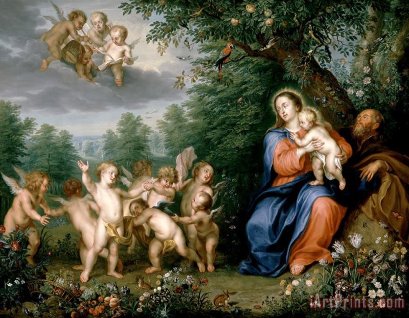Balthasar Beschey The Holy Family with The Infant Saint John The Baptist Art Painting