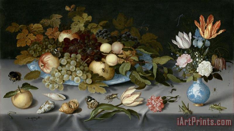 Still Life with Fruits And Flowers painting - Balthasar Van Der Ast Still Life with Fruits And Flowers Art Print
