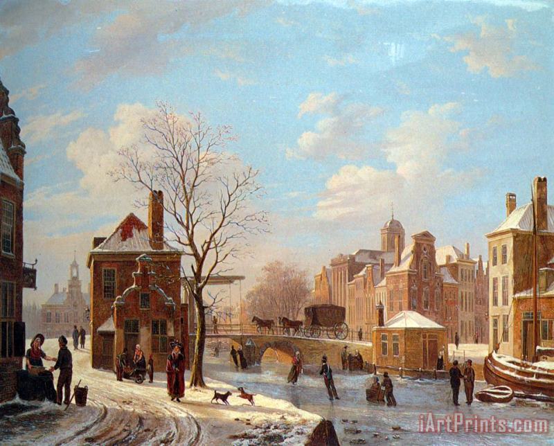 A Dutch Town Scene in Winter painting - Bartholomeus Johannes Van Hove A Dutch Town Scene in Winter Art Print