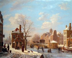 Bartholomeus Johannes Van Hove A Dutch Town Scene in Winter painting