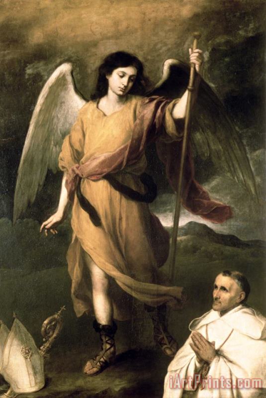 Archangel Raphael with Bishop Domonte painting - Bartolome Esteban Murillo Archangel Raphael with Bishop Domonte Art Print