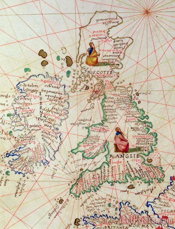 Battista Agnese The Kingdoms of England and Scotland Art Print
