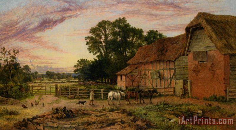 Evening Return to The Homestead painting - Benjamin Williams Leader Evening Return to The Homestead Art Print