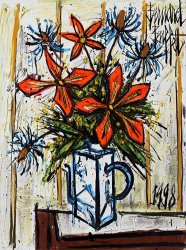 Bernard Buffet Bouquet De Dahlias Dans Un Vase, 1962 Stretched 
