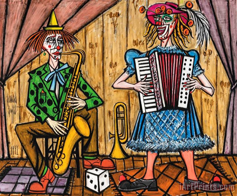 Les Clowns Musiciens, Le Saxophoniste, 1991 painting - Bernard Buffet Les Clowns Musiciens, Le Saxophoniste, 1991 Art Print