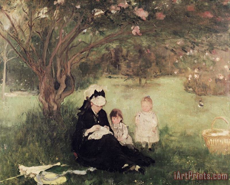 Beneath the Lilac at Maurecourt painting - Berthe Morisot Beneath the Lilac at Maurecourt Art Print
