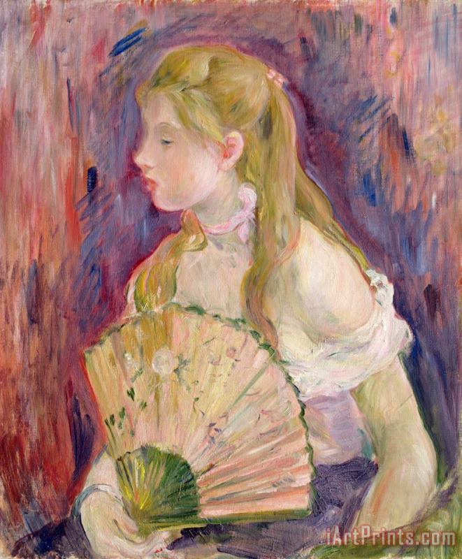 Young Girl with a Fan painting - Berthe Morisot Young Girl with a Fan Art Print