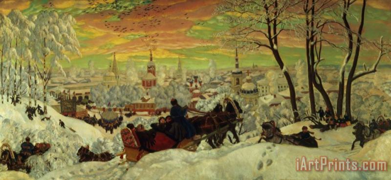 Boris Mihajlovic Kustodiev Arriving for the Holidays Art Print