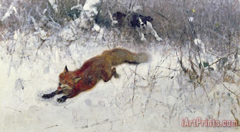 Bruno Andreas Liljefors  Fox Being Chased through the Snow Art Painting