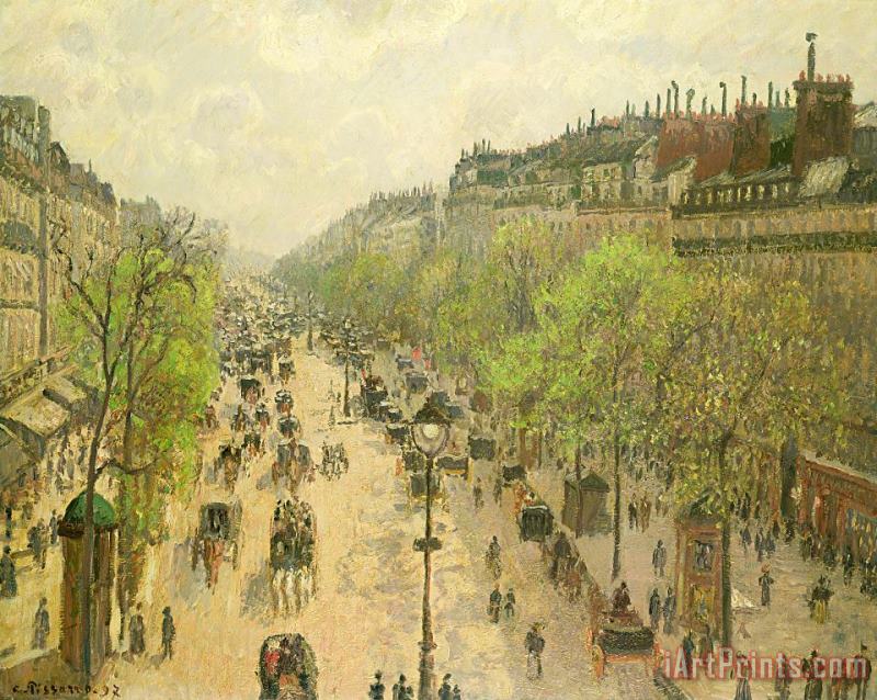 Boulevard Montmartre, Morning, Grey Day painting - Camille Pissarro Boulevard Montmartre, Morning, Grey Day Art Print