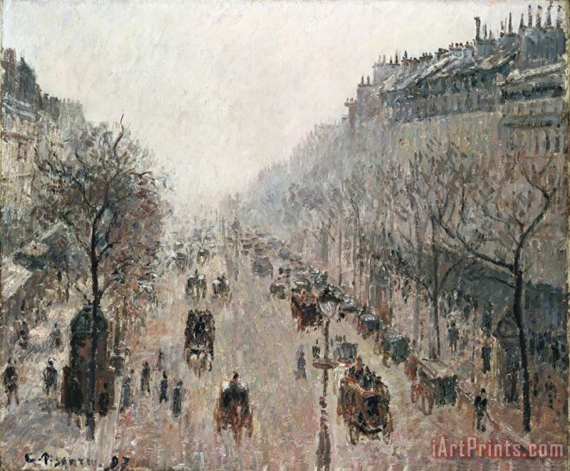 Boulevard Montmartre on a Sunny Foggy Morning painting - Camille Pissarro Boulevard Montmartre on a Sunny Foggy Morning Art Print