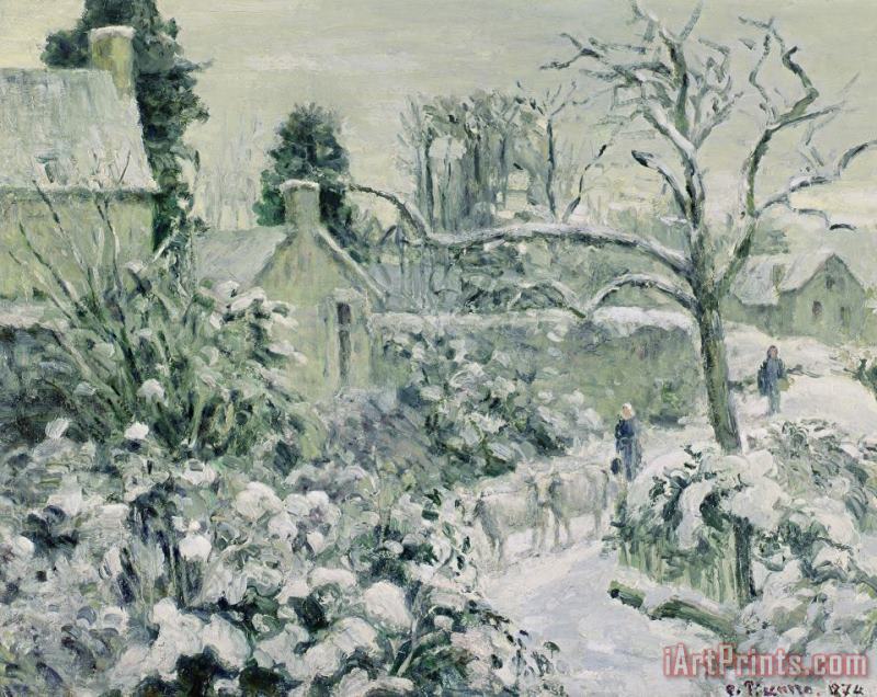 Effect of Snow with Cows at Montfoucault painting - Camille Pissarro Effect of Snow with Cows at Montfoucault Art Print