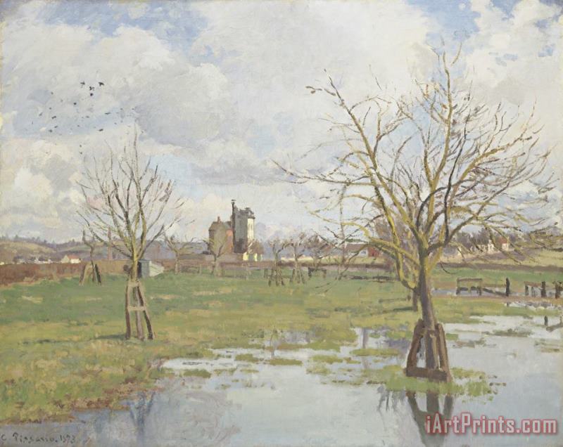 Flooded Fields at St. Ouen L'aumone painting - Camille Pissarro Flooded Fields at St. Ouen L'aumone Art Print