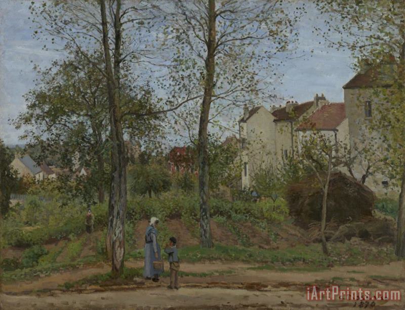 Houses at Bougival (autumn) painting - Camille Pissarro Houses at Bougival (autumn) Art Print
