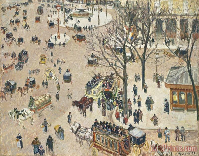 La Place Du Theatre Francais painting - Camille Pissarro La Place Du Theatre Francais Art Print