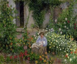 Camille Pissarro Mother and Child in the Flowers painting